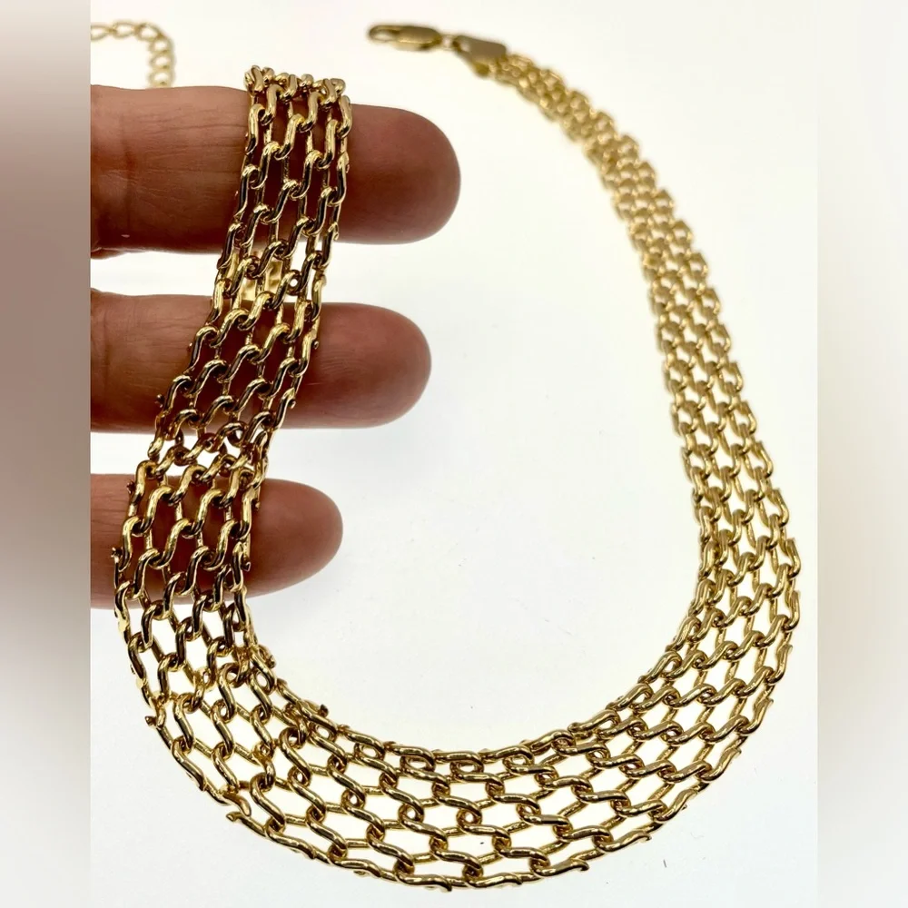 Vintage Signed 14KGP Linked Necklace Choker - Picture 2 of 8